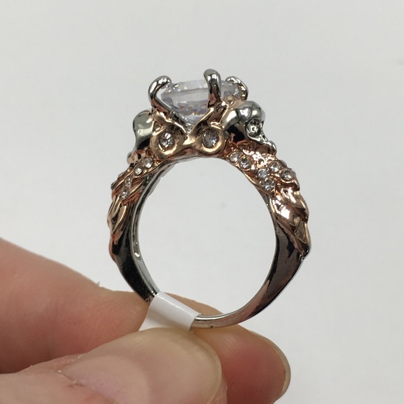 14k white gold skull wedding engagement ring band - Picture 6 of 8